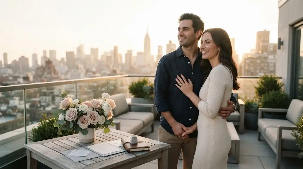 Engaged couple preparing for a happy future together