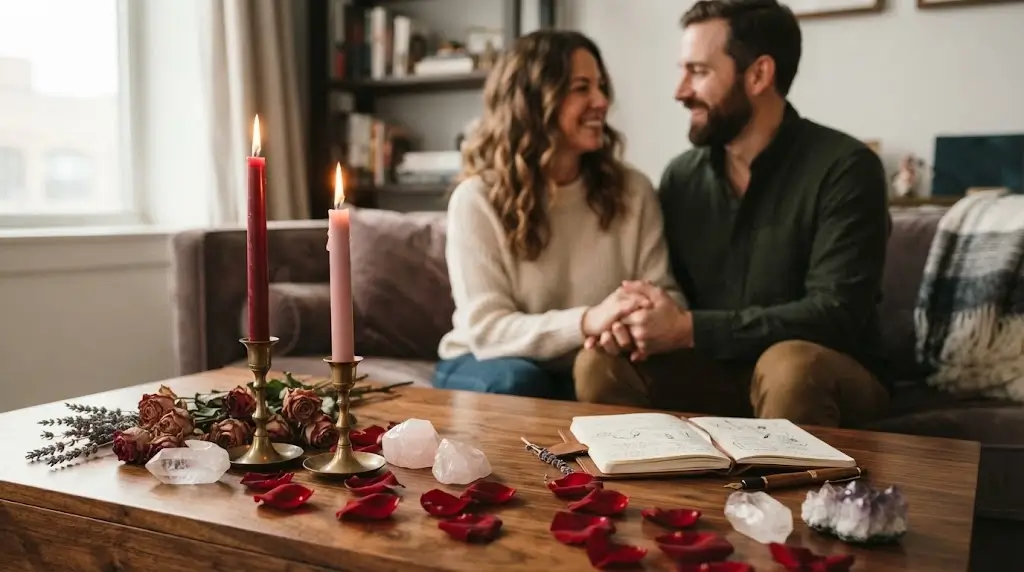 Couple represented in a romantic binding love spell ritual in New York