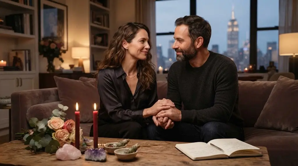Couple reconnecting through a romantic spiritual love spell setting in New York