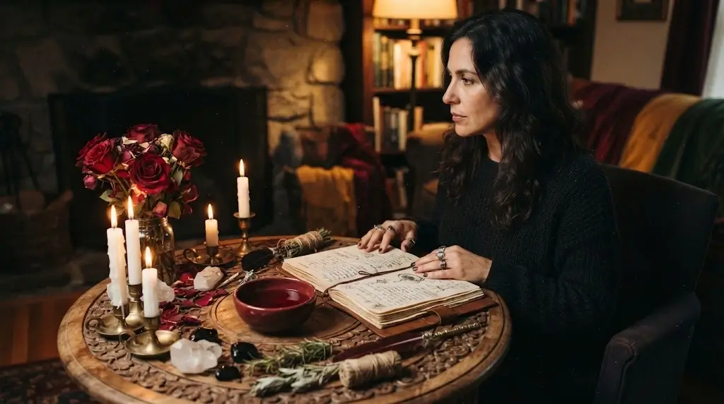 Symbolic love spell ritual representing blood magic and romantic intention
