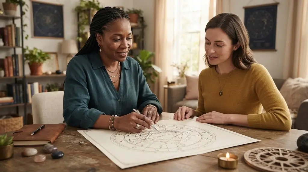 Woman receiving a personalized horoscope reading about her love life