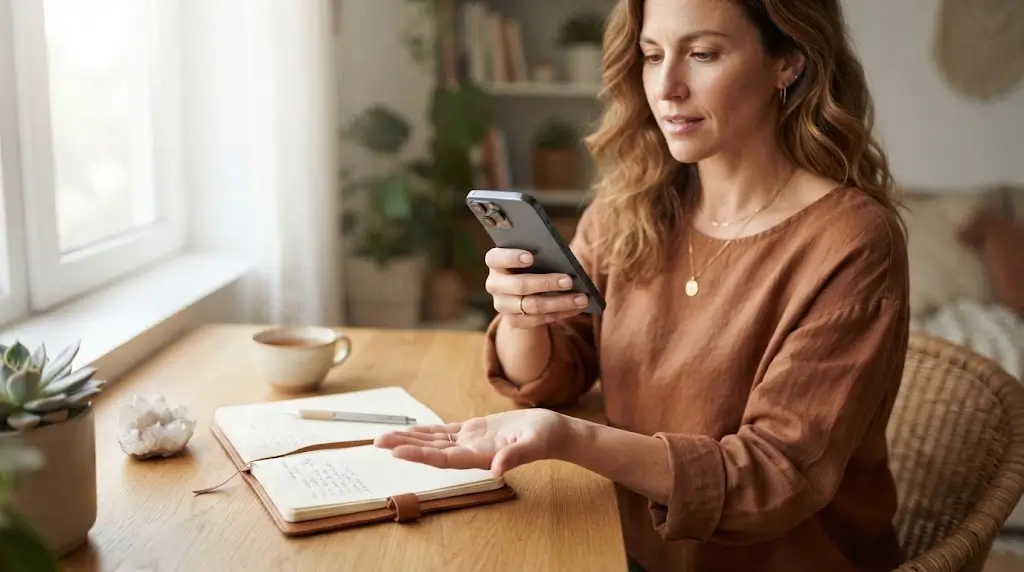 Client participating in a remote palm reading consultation online