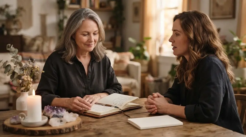 Woman receiving spiritual guidance about her love life and future