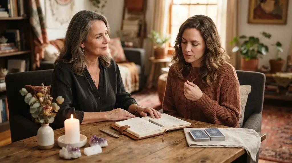 Spiritual reader conducting a private personal guidance session