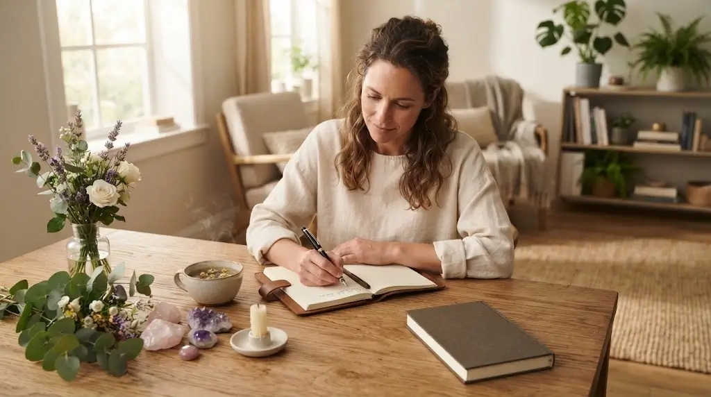 Woman journaling during a daily spiritual healing routine
