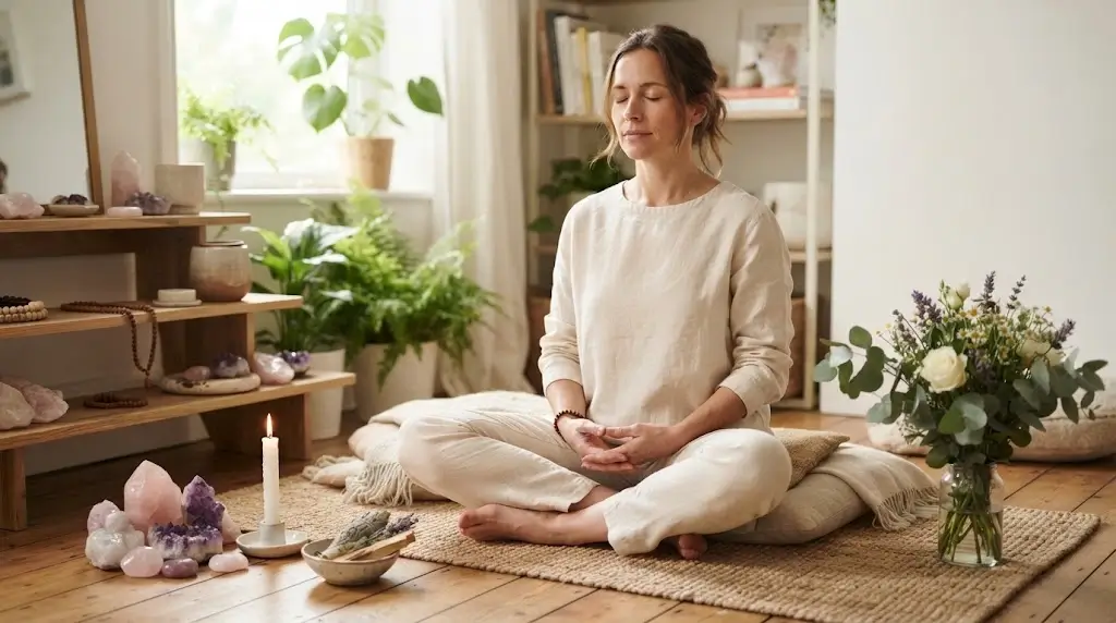 Woman practicing meditation for spiritual healing