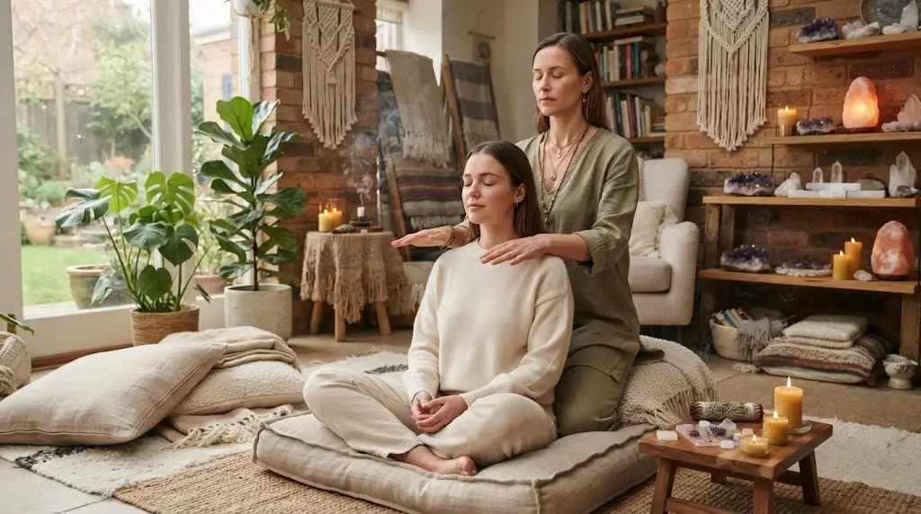 Woman receiving a psychic and astrology reading with a birth chart