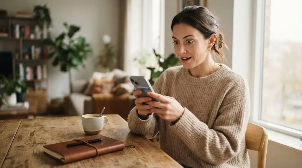 Woman receiving a message from her ex on a meaningful date
