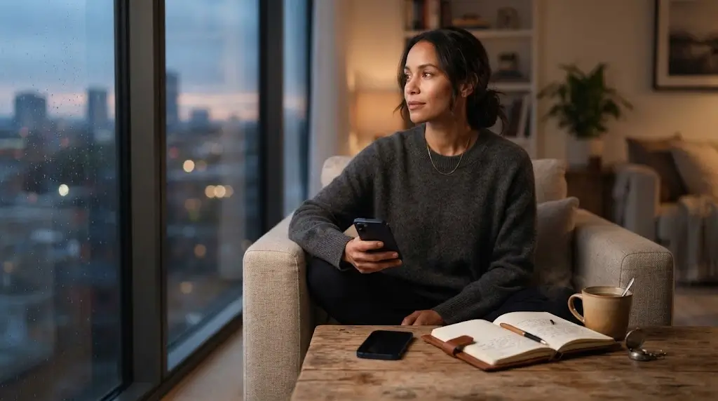 Woman choosing no contact with her ex while reflecting after a breakup