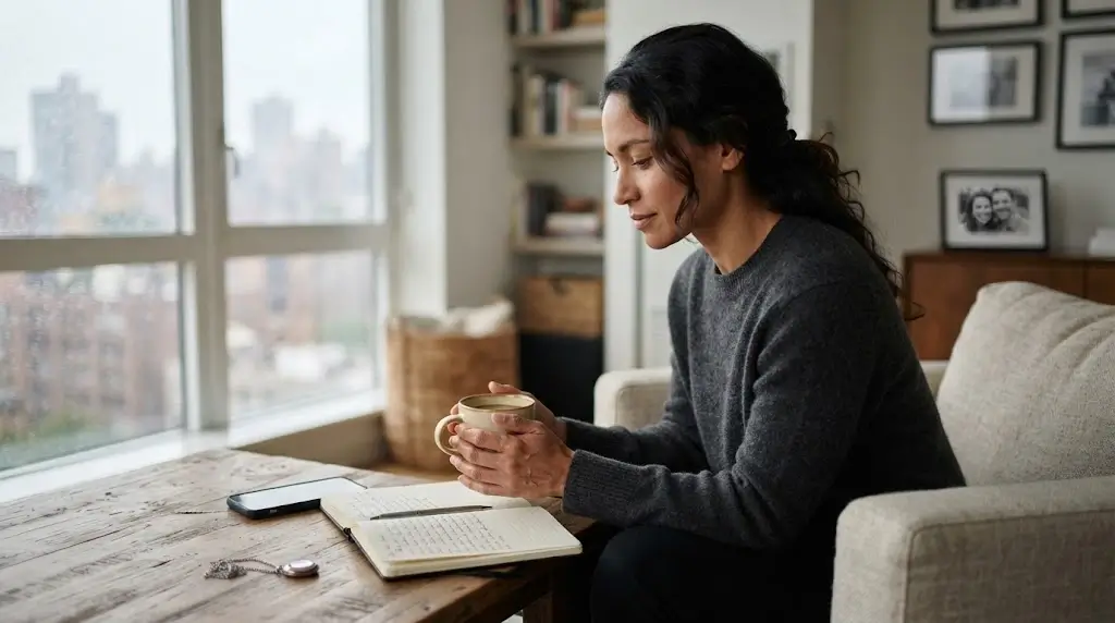 Woman putting her phone aside while practicing the no contact rule