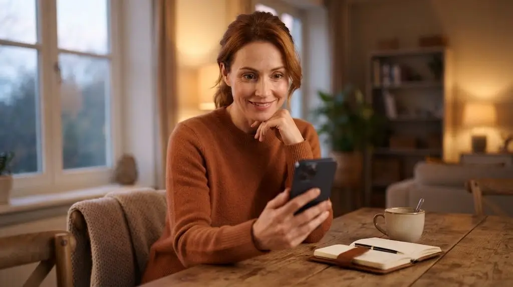 Woman receiving a message that may indicate romantic reconnection