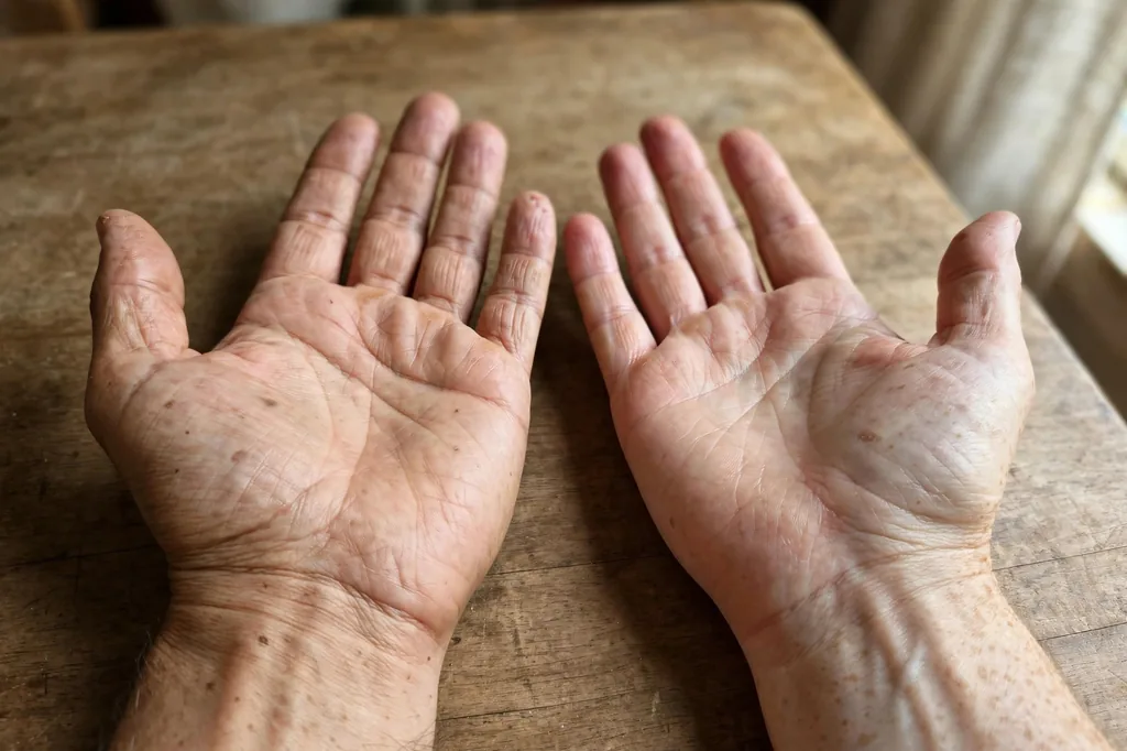 Both hands side by side showing palm lines compared during a palmistry reading