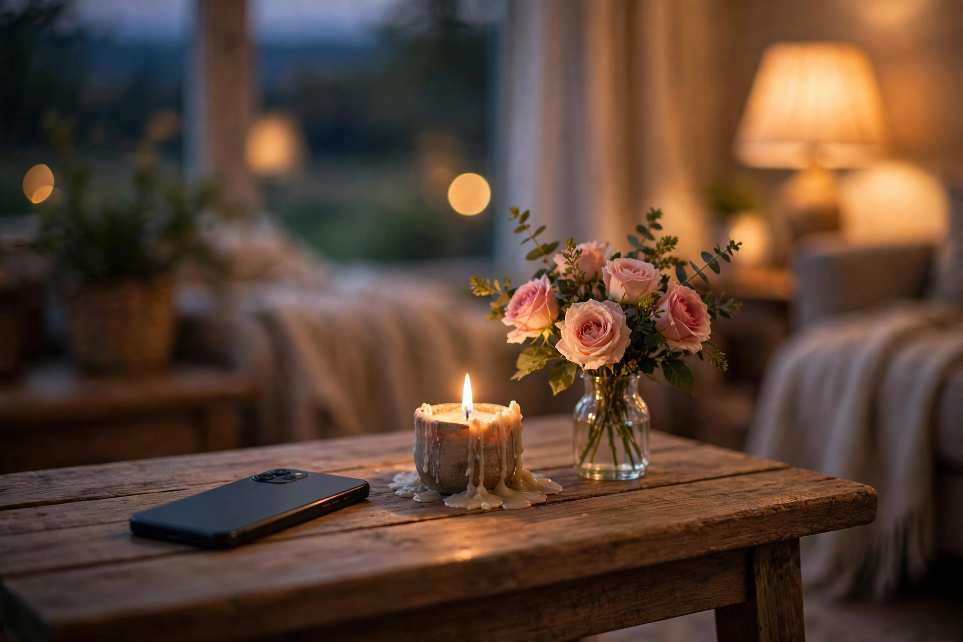 Smartphone placed face down beside a candle, letting go of obsession after a love spell